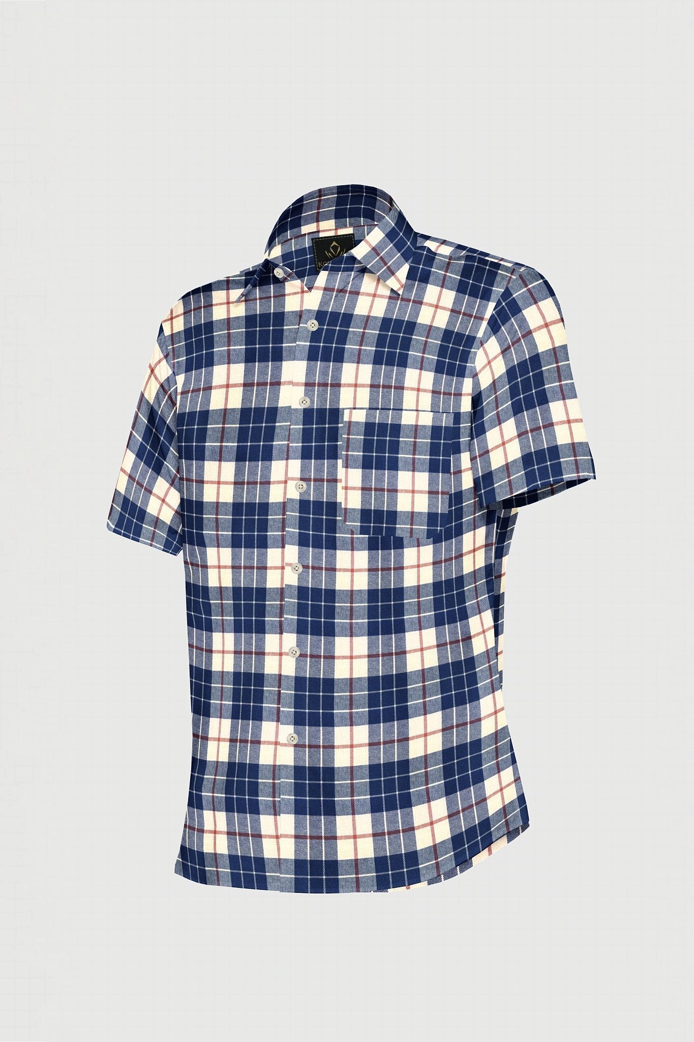 Mazarine Blue and Milk White Checks Cotton Flannel Shirt