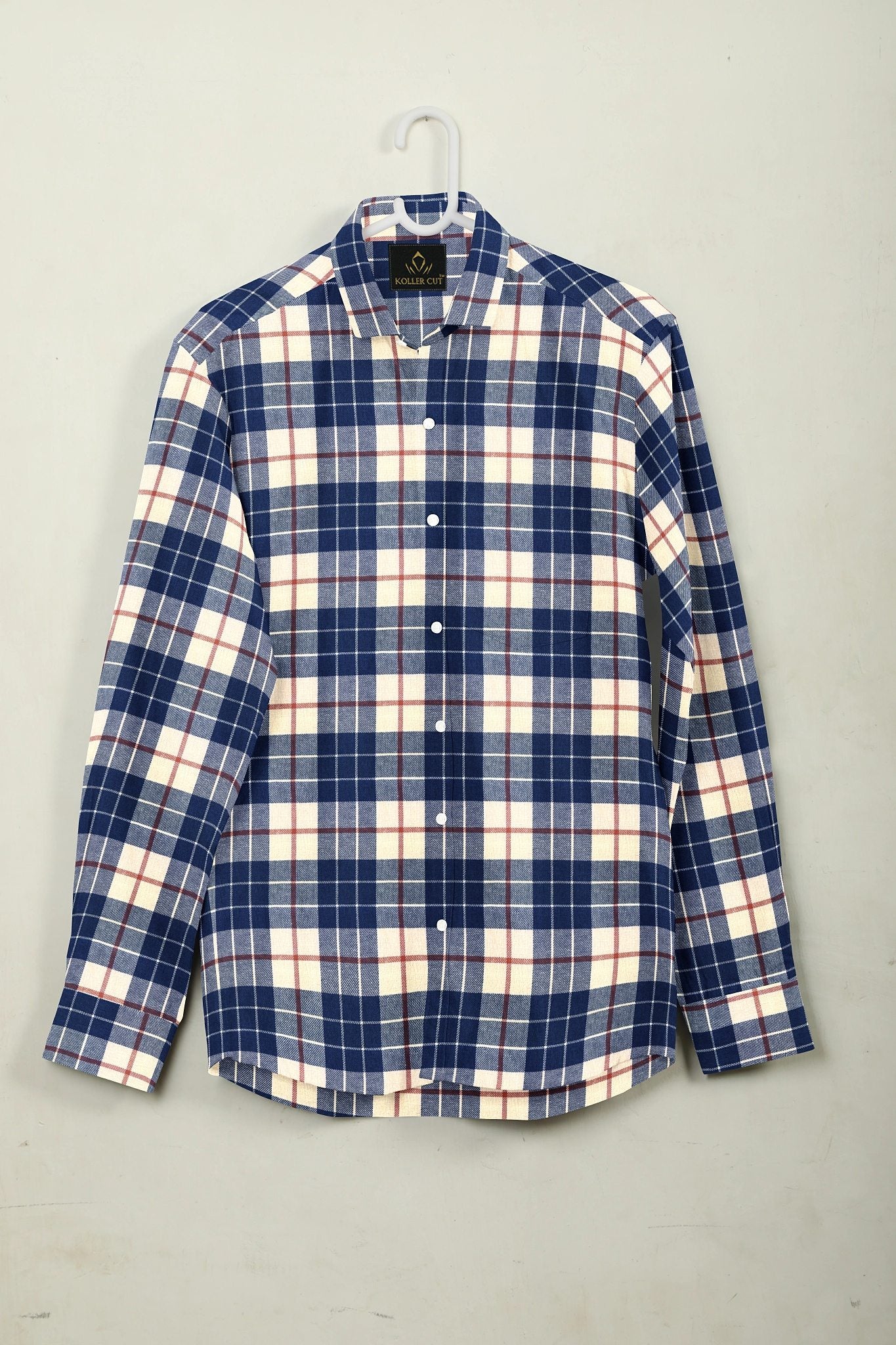 Mazarine Blue and Milk White Checks Cotton Flannel Shirt