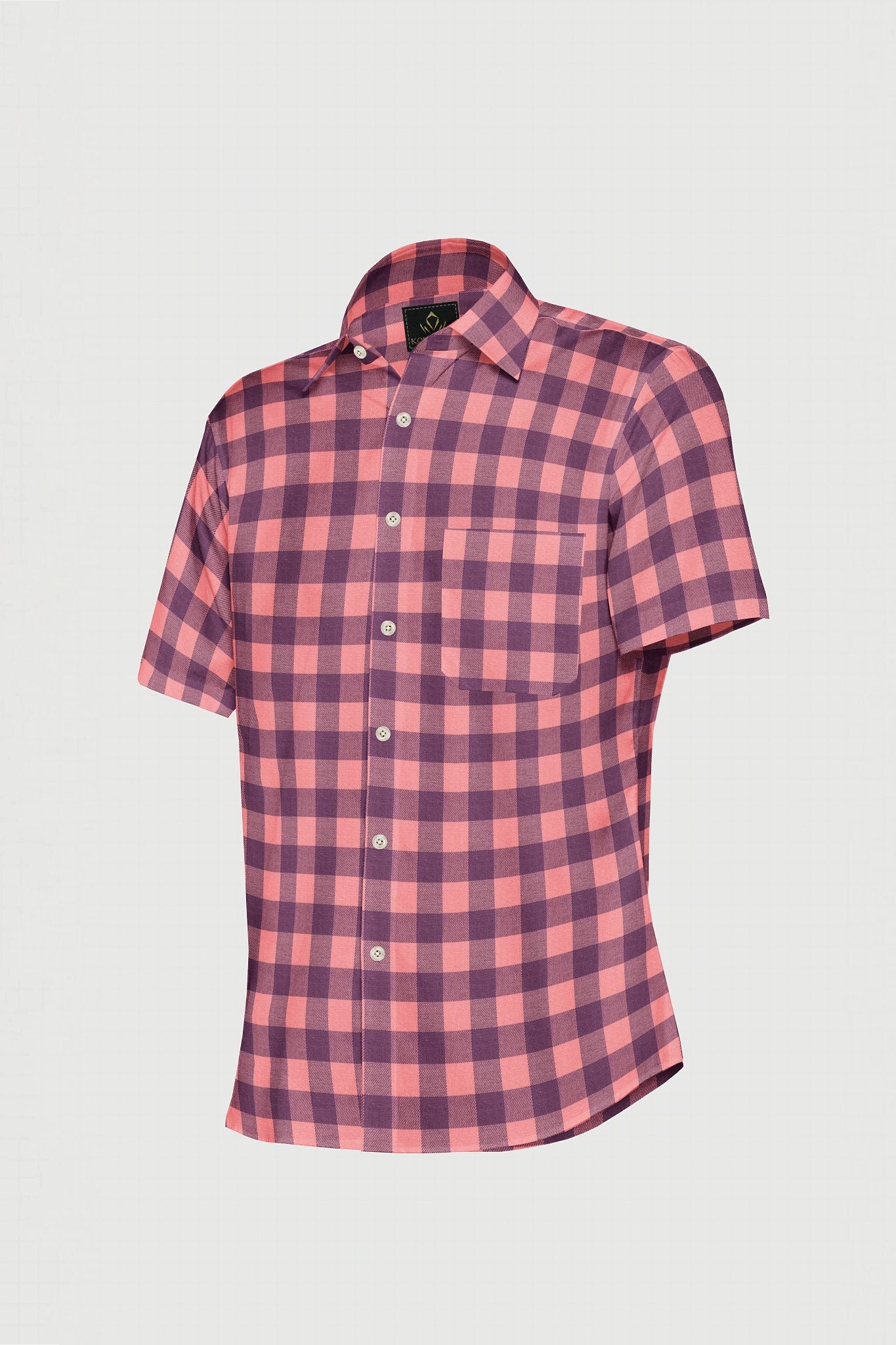Salmon Pink and Wine Purple Checks Cotton Flannel Shirt