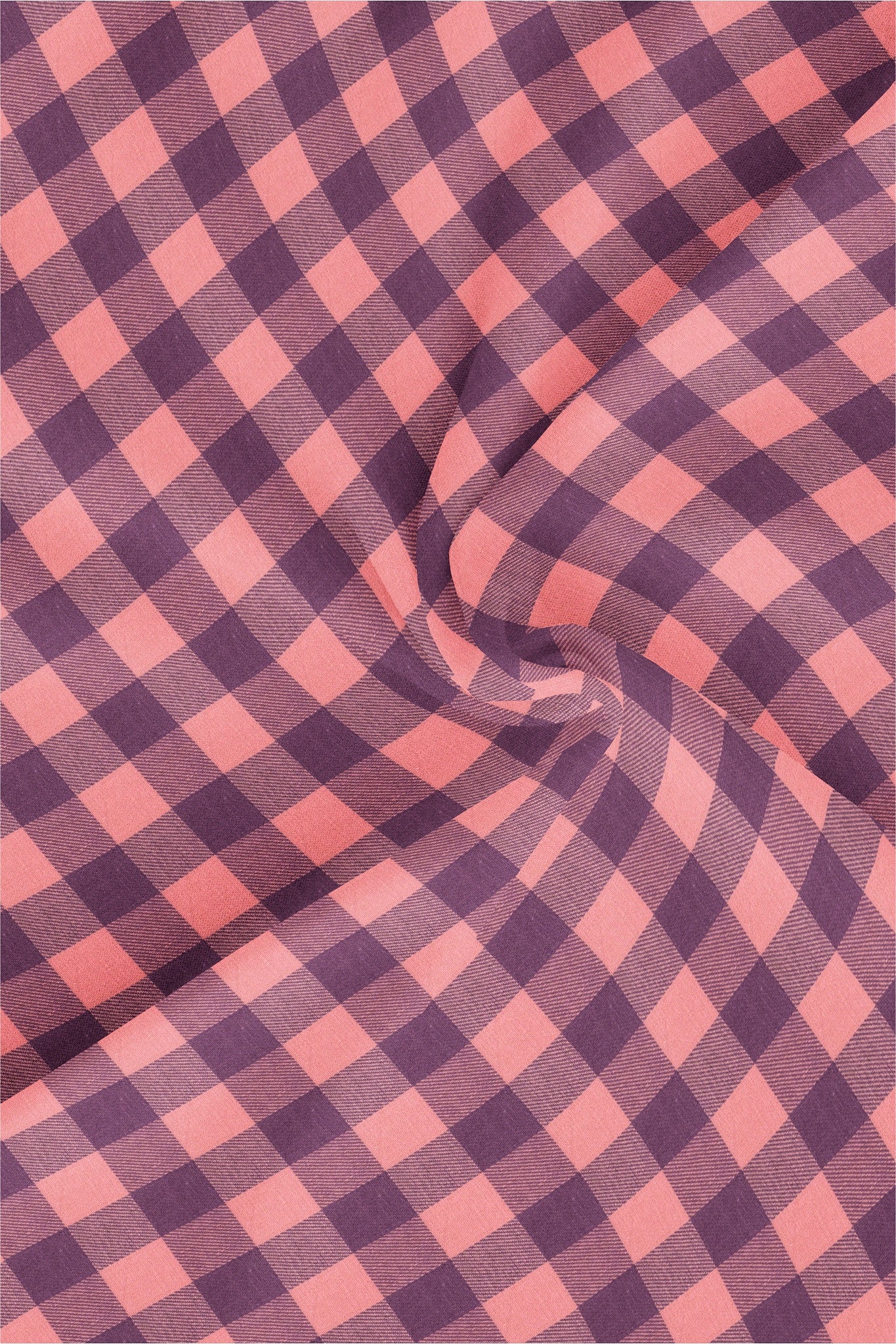 Salmon Pink and Wine Purple Checks Cotton Flannel Shirt