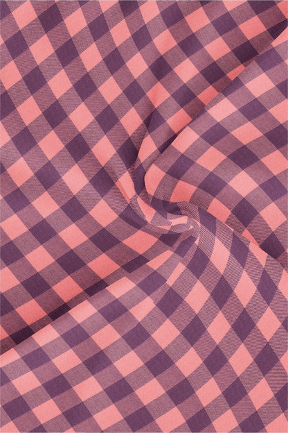 Salmon Pink and Wine Purple Checks Cotton Flannel Shirt