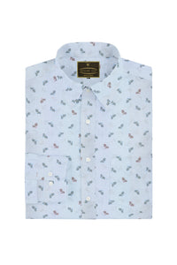 White with Sky Blue Bicycle Printed Men's Cotton Shirt