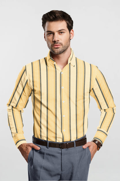 Amber Yellow and Thunder Blue Stripes Cotton Shirt Plus size cotton Shirt