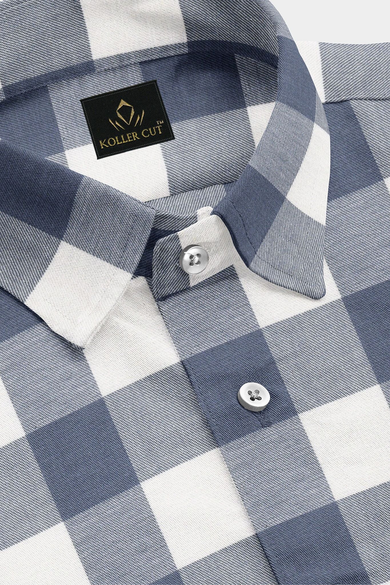 White and Granite Blue Checks Cotton Shirt - Plus size shirt in India 