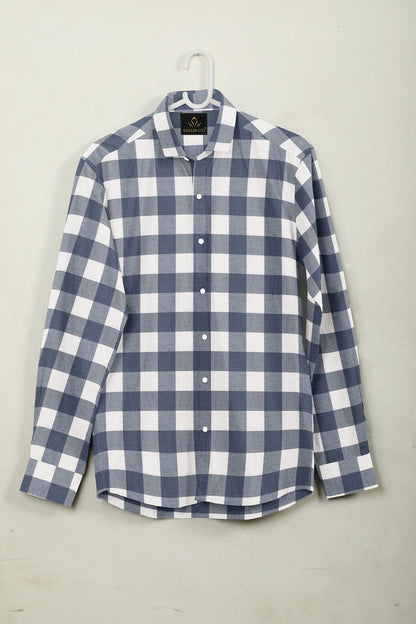 White and Granite Blue Checks Cotton Shirt - Plus size shirt in India 