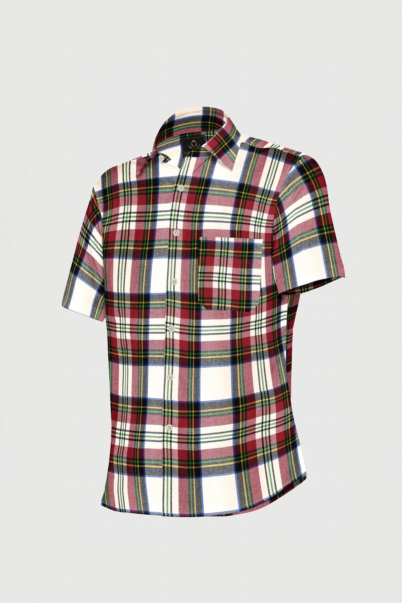 White with Cherry Red and Black Multicolored Checks Cotton Shirt