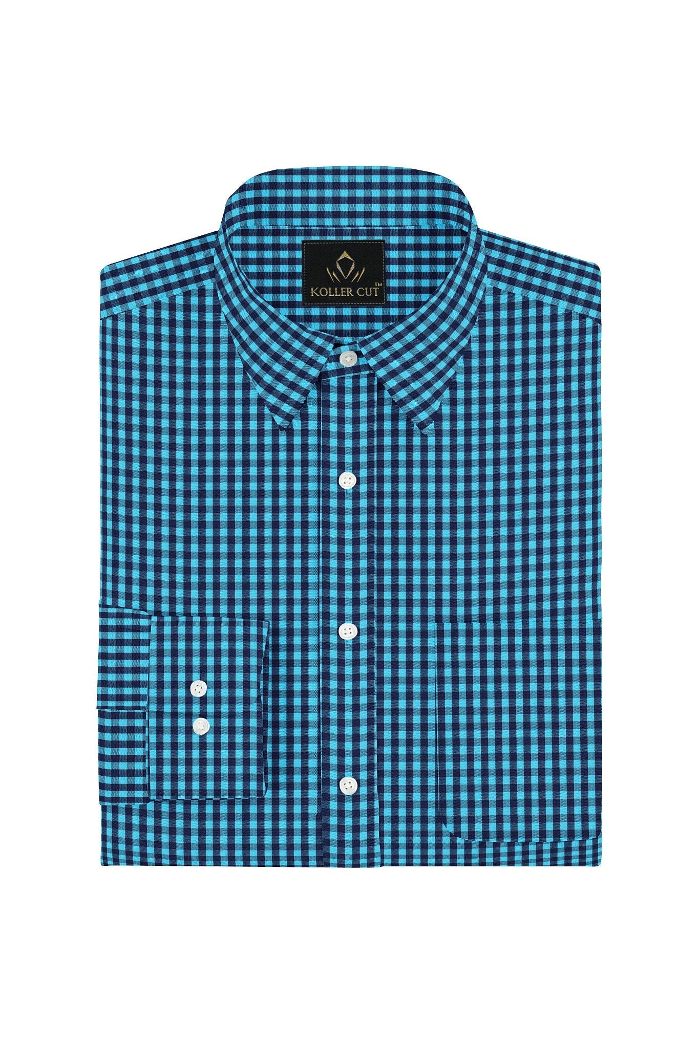 Dresden Blue and Estate Blue Gingham Checks Cotton Shirt
