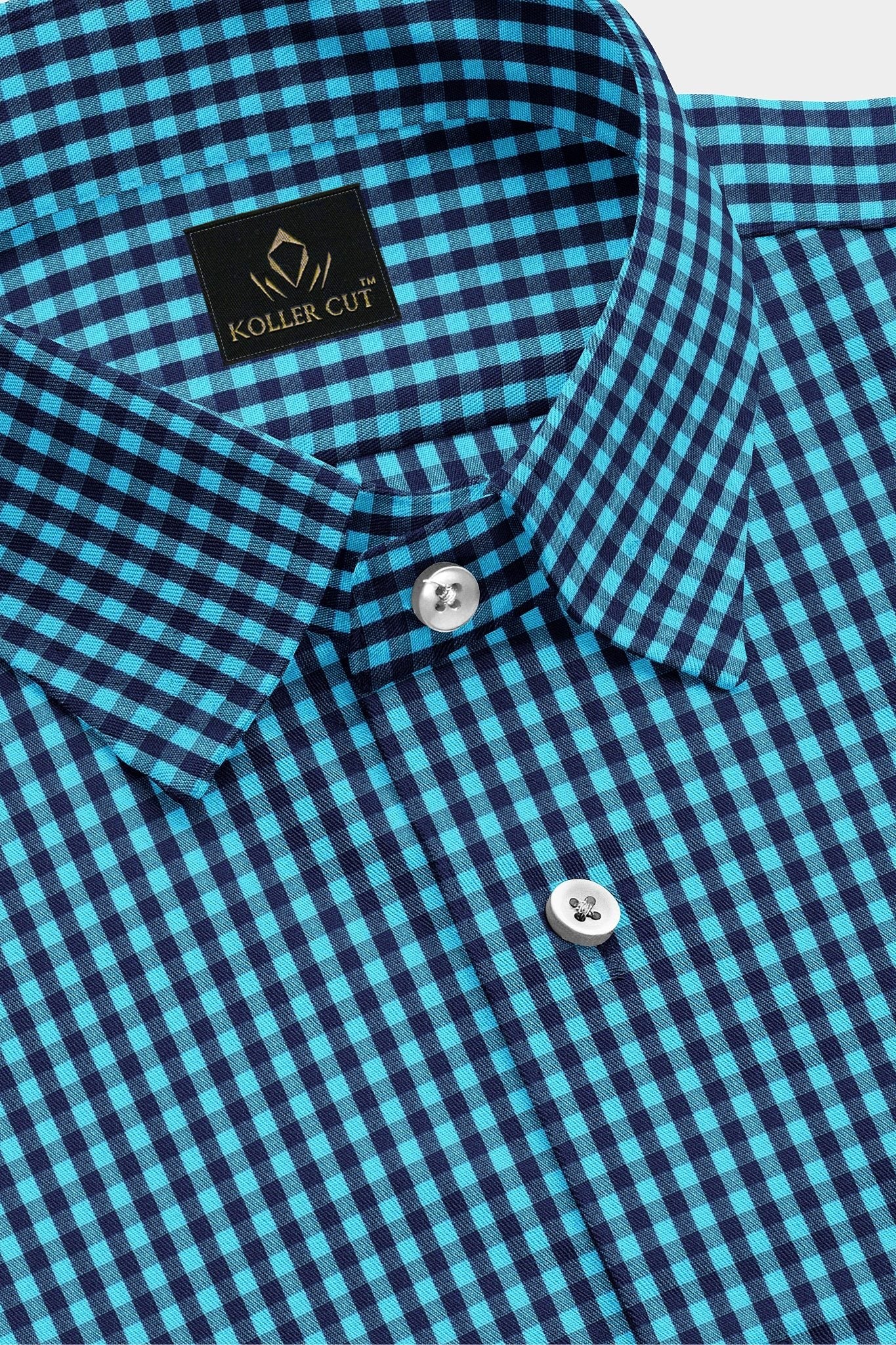 Dresden Blue and Estate Blue Gingham Checks Cotton Shirt
