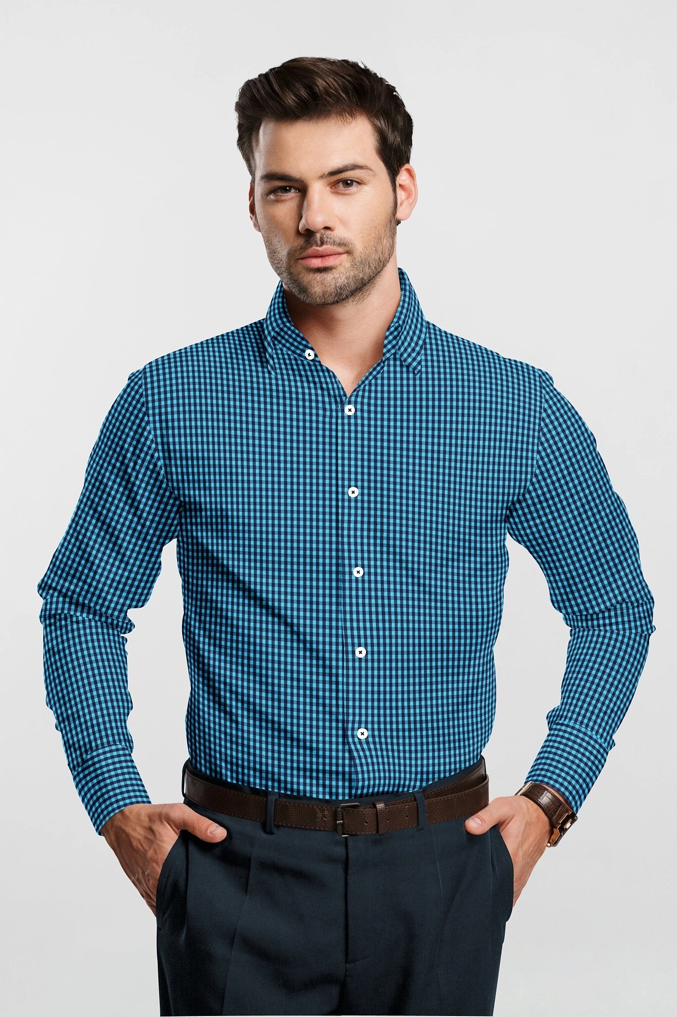 Dresden Blue and Estate Blue Gingham Checks Cotton Shirt