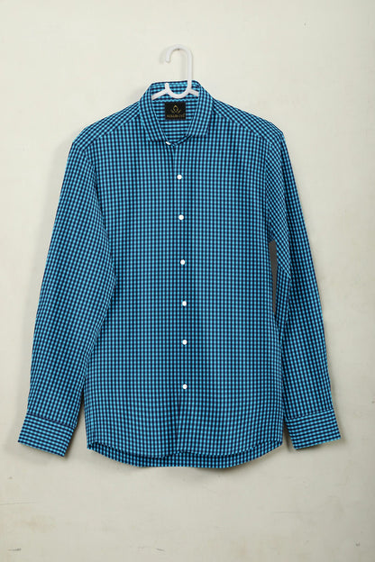 Dresden Blue and Estate Blue Gingham Checks Cotton Shirt