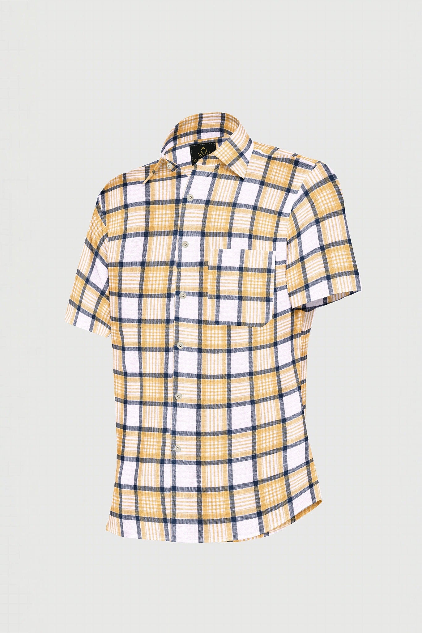 White with Monaco Blue and Goldfinch Yellow Cotton Shirt