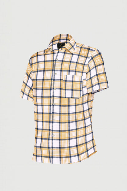 White with Monaco Blue and Goldfinch Yellow Cotton Shirt