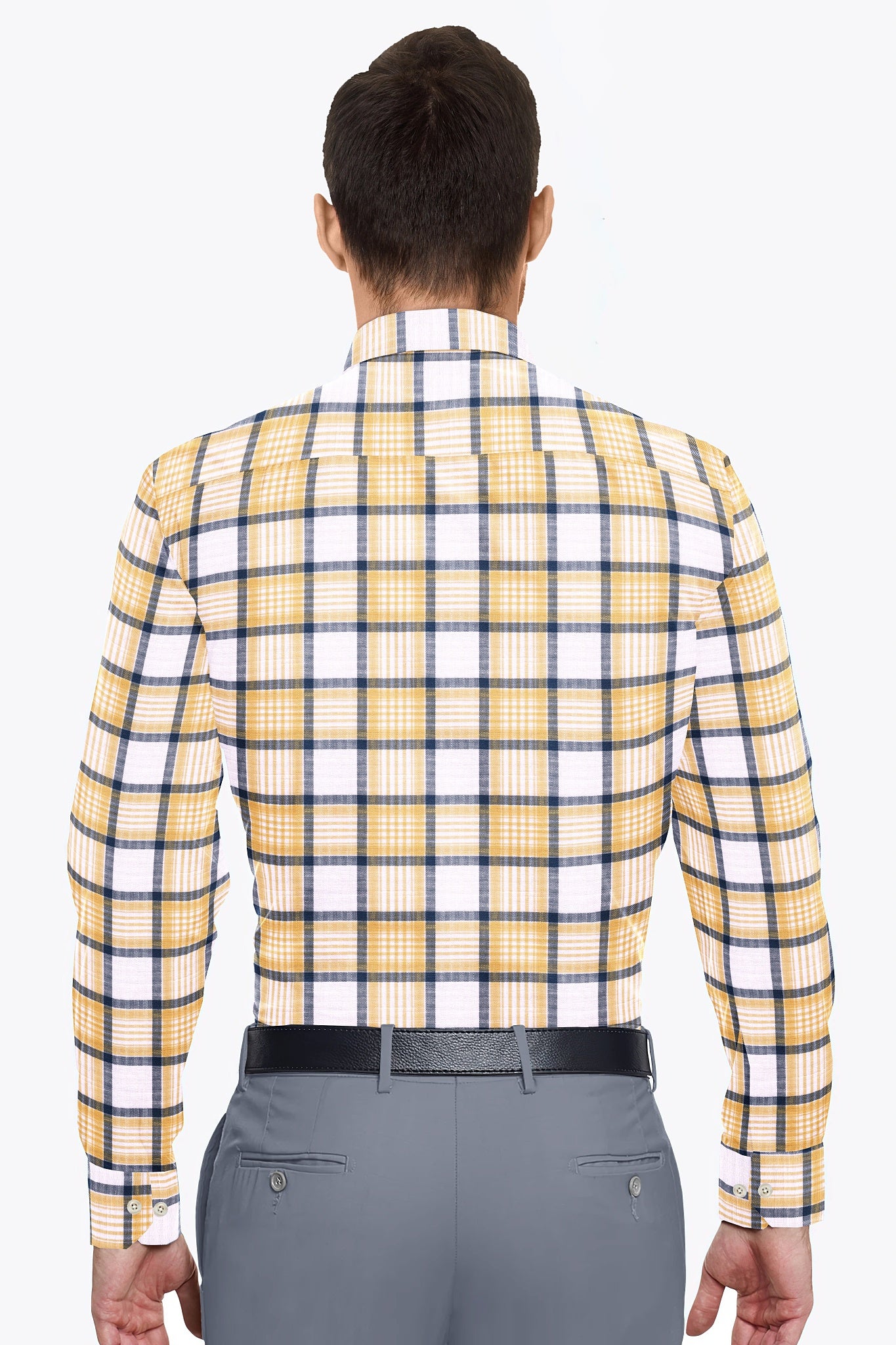 White with Monaco Blue and Goldfinch Yellow Cotton Shirt
