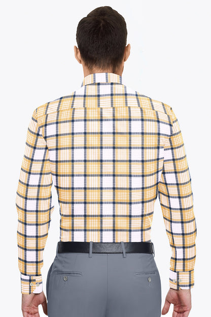 White with Monaco Blue and Goldfinch Yellow Cotton Shirt