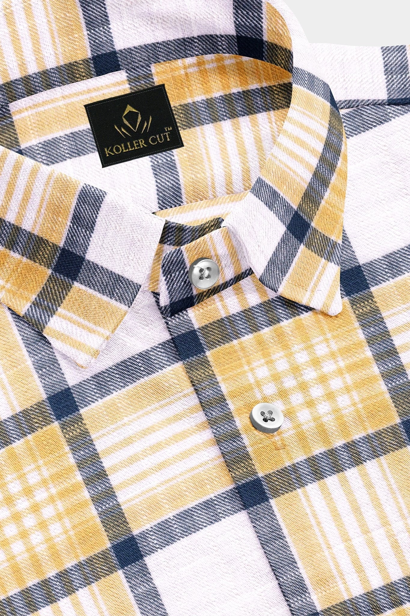 White with Monaco Blue and Goldfinch Yellow Cotton Shirt