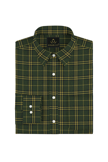 Cactus Green and Citron Yellow Checks Cotton Shirt Plus size Shirt for men in India