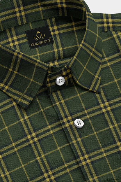 Cactus Green and Citron Yellow Checks Cotton Shirt Plus size Shirt for men in India