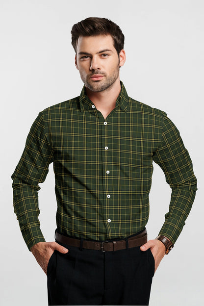Cactus Green and Citron Yellow Checks Cotton Shirt Plus size Shirt for men in India