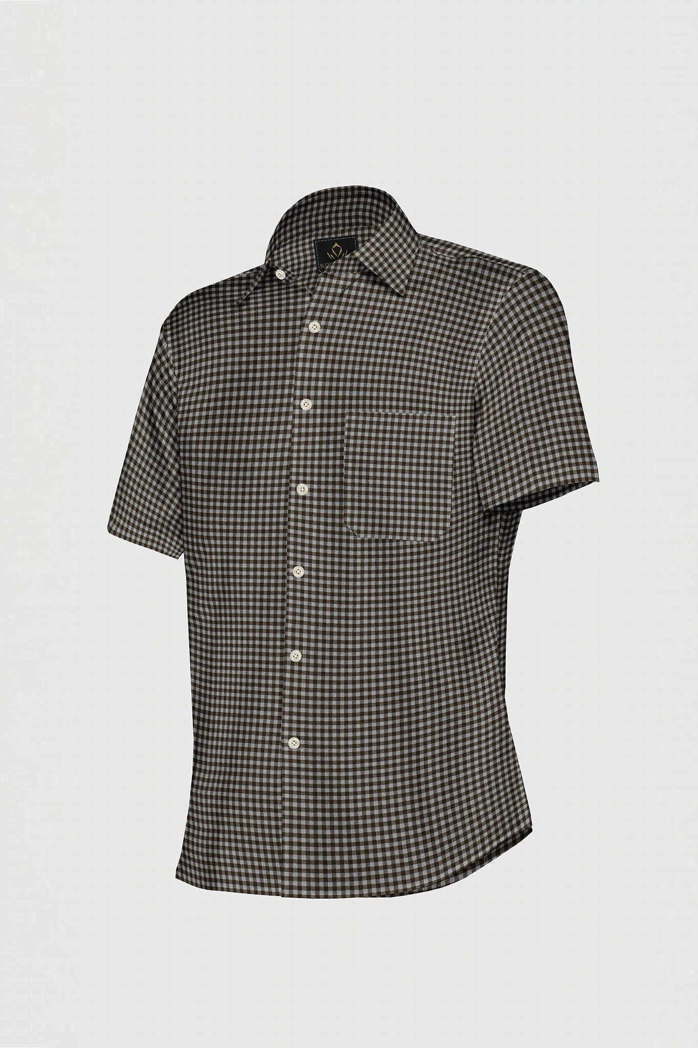 Coin Gray and Shiitake Brown Gingham Checks Cotton Shirt