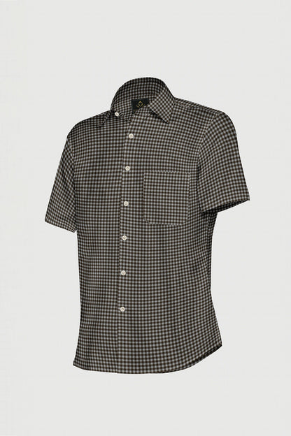 Coin Gray and Shiitake Brown Gingham Checks Cotton Shirt