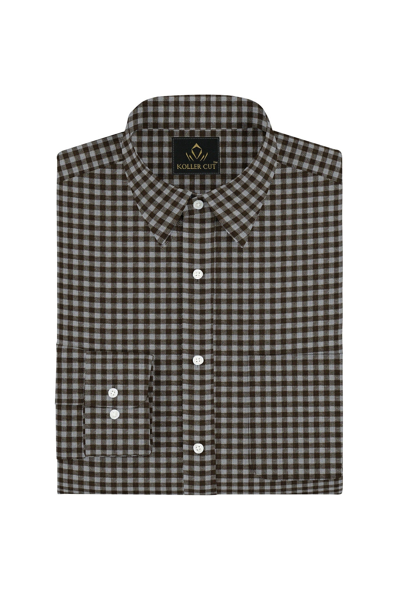 Coin Gray and Shiitake Brown Gingham Checks Cotton Shirt