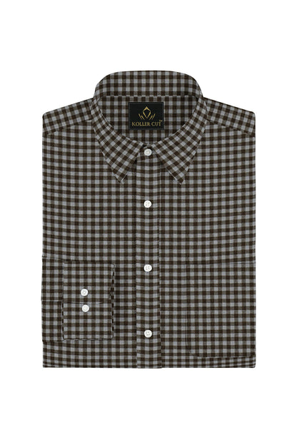 Coin Gray and Shiitake Brown Gingham Checks Cotton Shirt