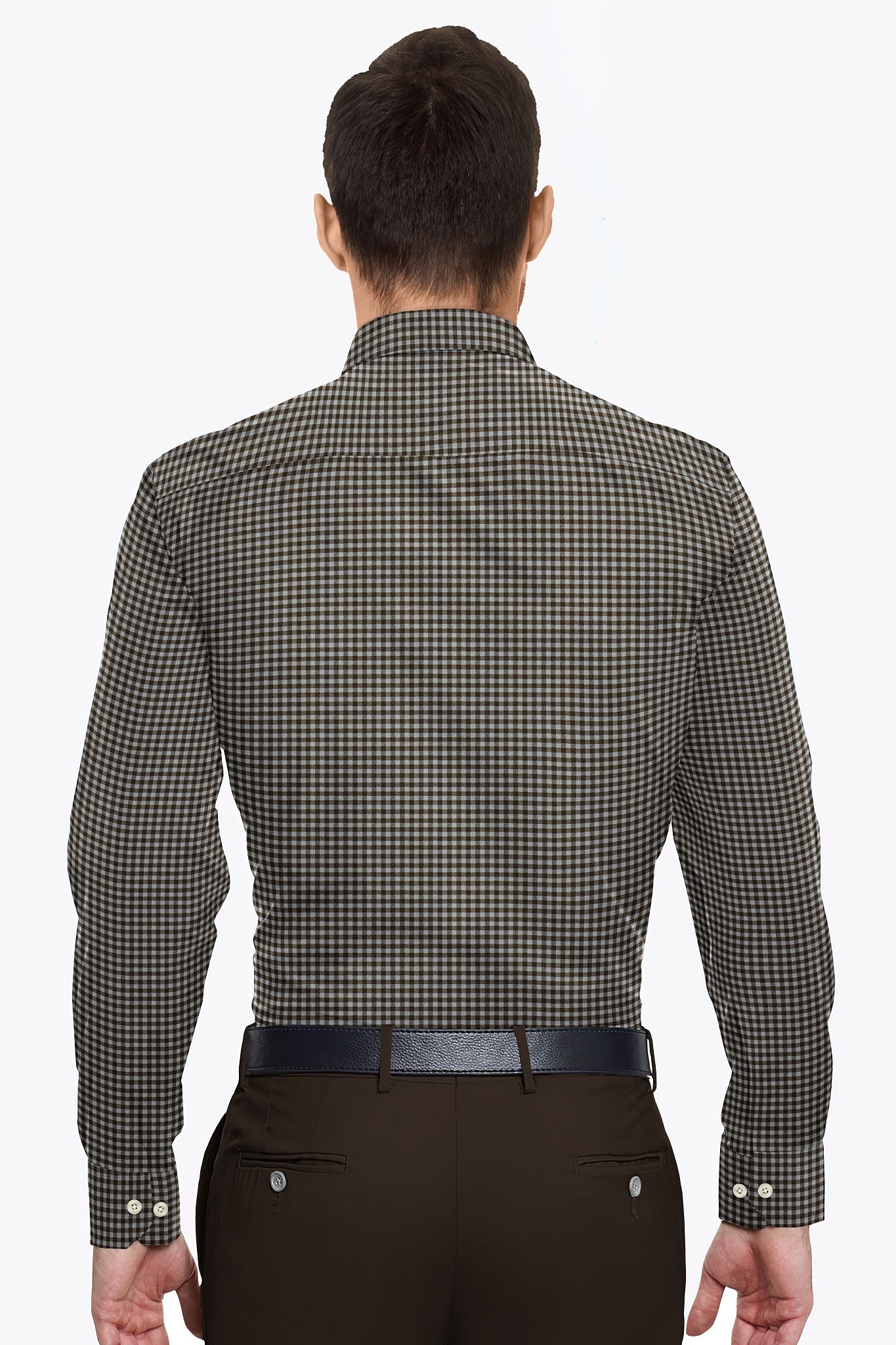 Coin Gray and Shiitake Brown Gingham Checks Cotton Shirt
