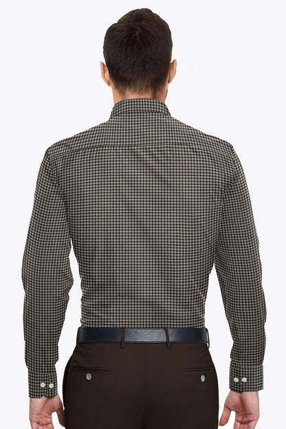 Coin Gray and Shiitake Brown Gingham Checks Cotton Shirt