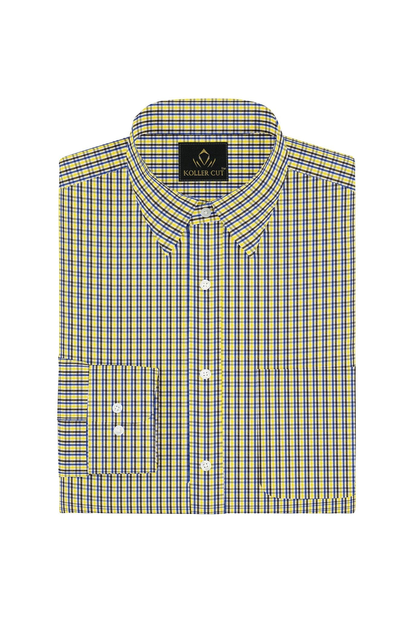 White and Dandelion Yellow and Campanula Blue Checks Cotton Shirt-Plus Size Shirt in India