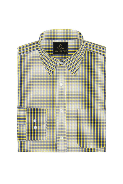 White and Dandelion Yellow and Campanula Blue Checks Cotton Shirt-Plus Size Shirt in India