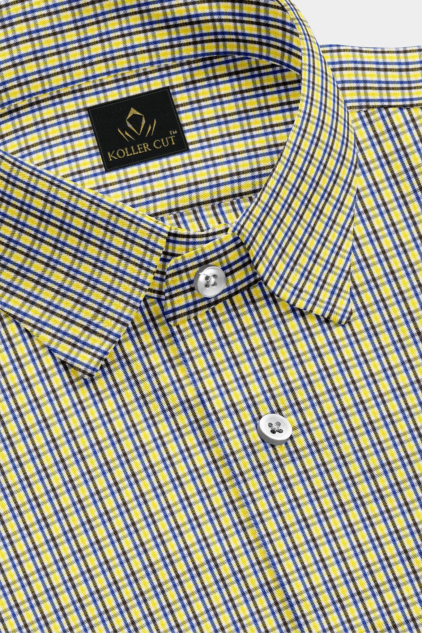 White and Dandelion Yellow and Campanula Blue Checks Cotton Shirt-Plus Size Shirt in India