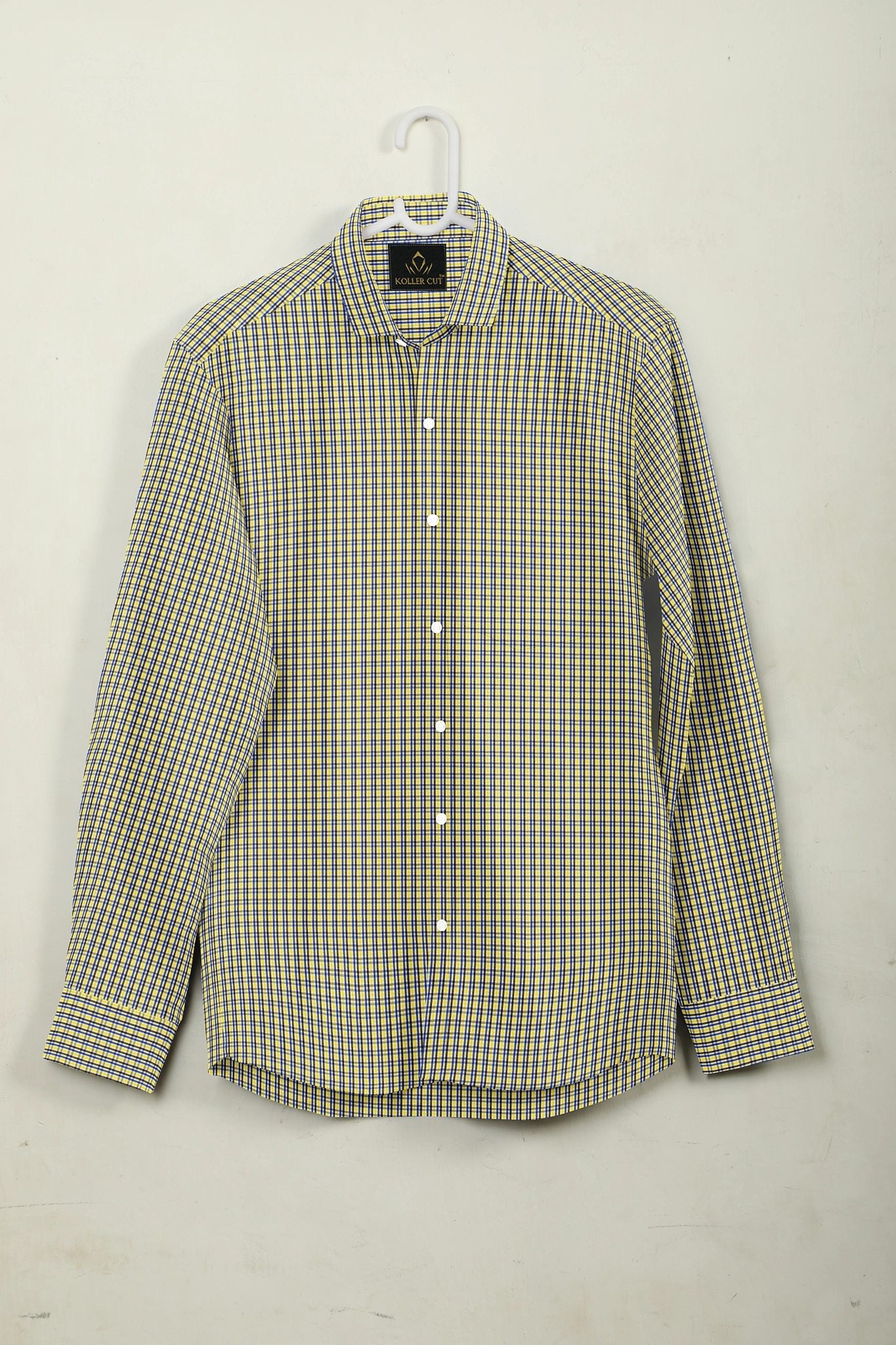 White and Dandelion Yellow and Campanula Blue Checks Cotton Shirt-Plus Size Shirt in India