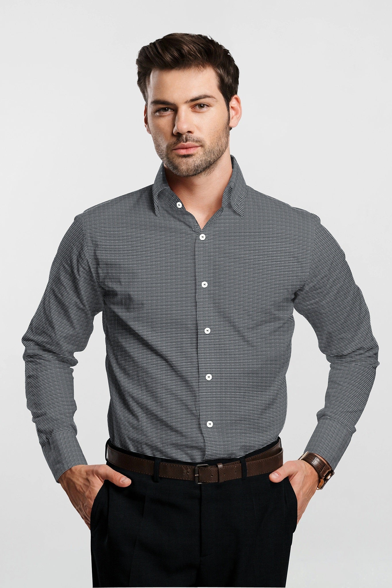 Jet Black and White Checks Cotton Shirt - Plus size shirt in India