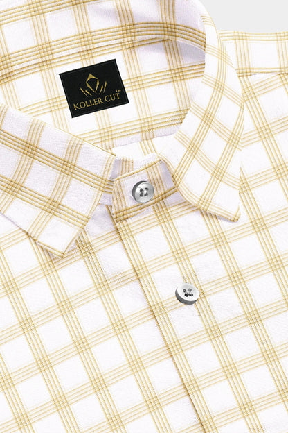White and Wheat Brown Checks Cotton Shirt-Plus Size Shirt in India