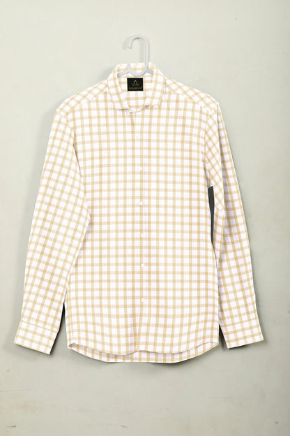 White and Wheat Brown Checks Cotton Shirt-Plus Size Shirt in India