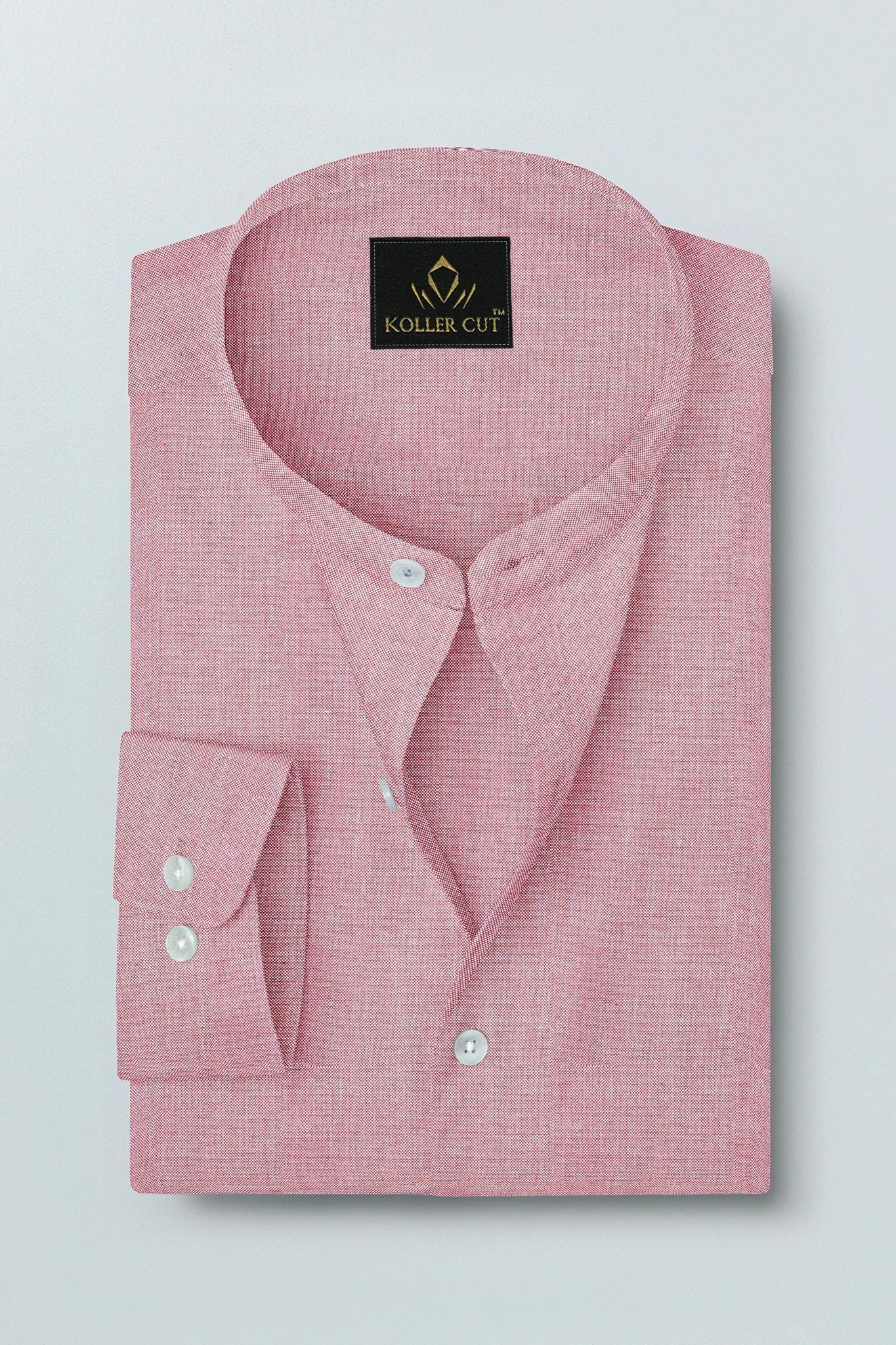 Persian Red and White Mandarin Collar Oxford Plain Cotton Shirt
