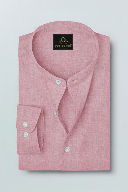 Persian Red and White Mandarin Collar Oxford Plain Cotton Shirt