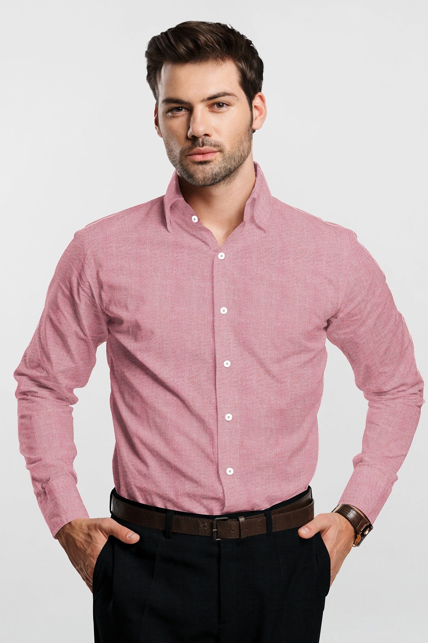 Persian Red and White Oxford Plain Cotton Shirt