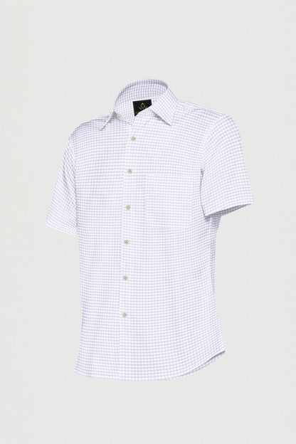 White with Ice Blue Jacquard Gingham Checks Premium Cotton Shirt