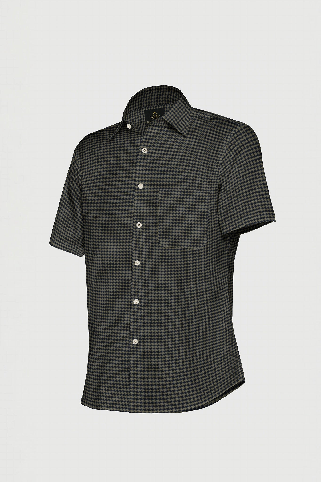 Estate Blue and Burnished Gold Jacquard Checks Egyptian Giza Cotton Shirt