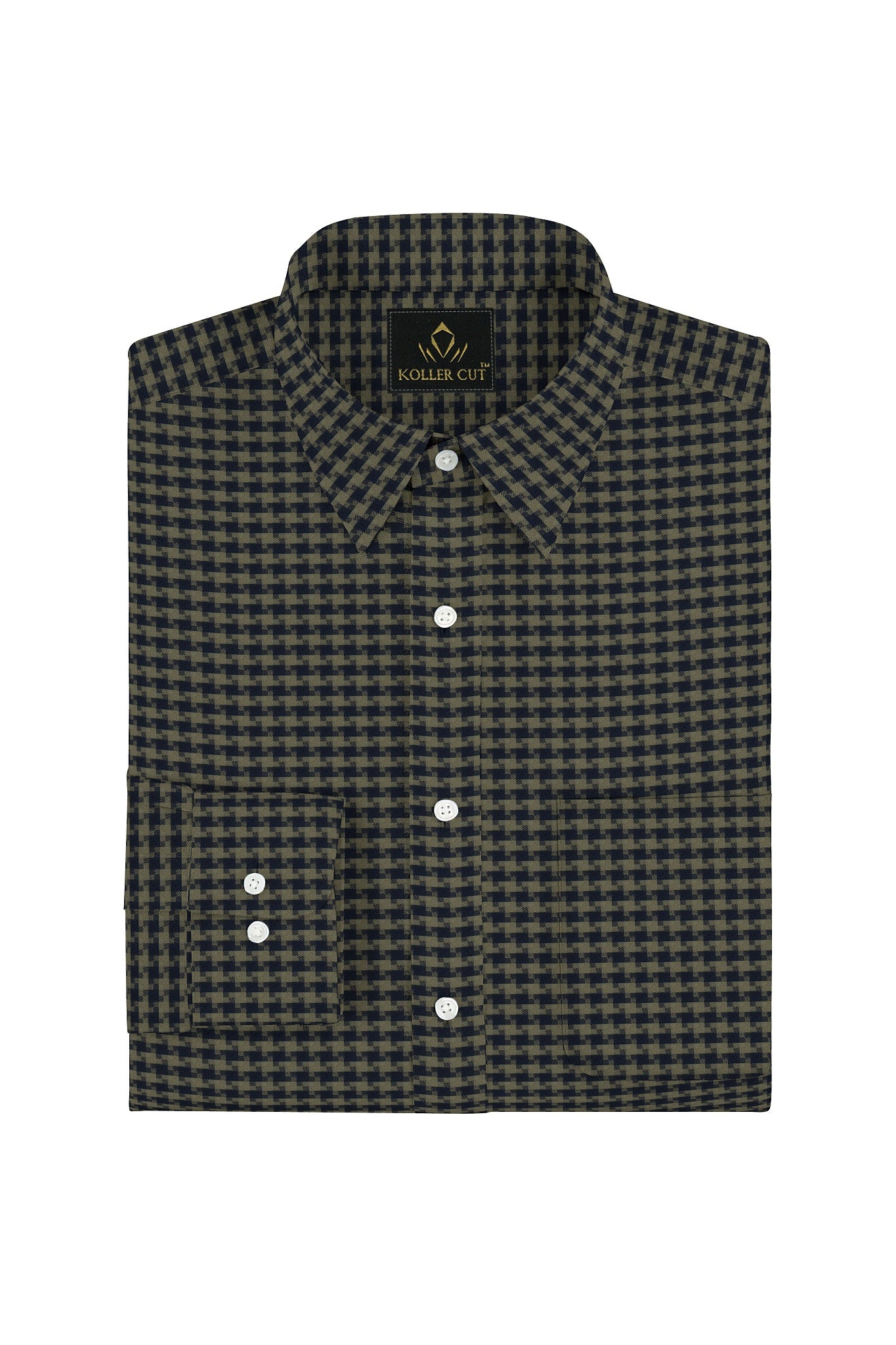 Estate Blue and Burnished Gold Jacquard Checks Egyptian Giza Cotton Shirt