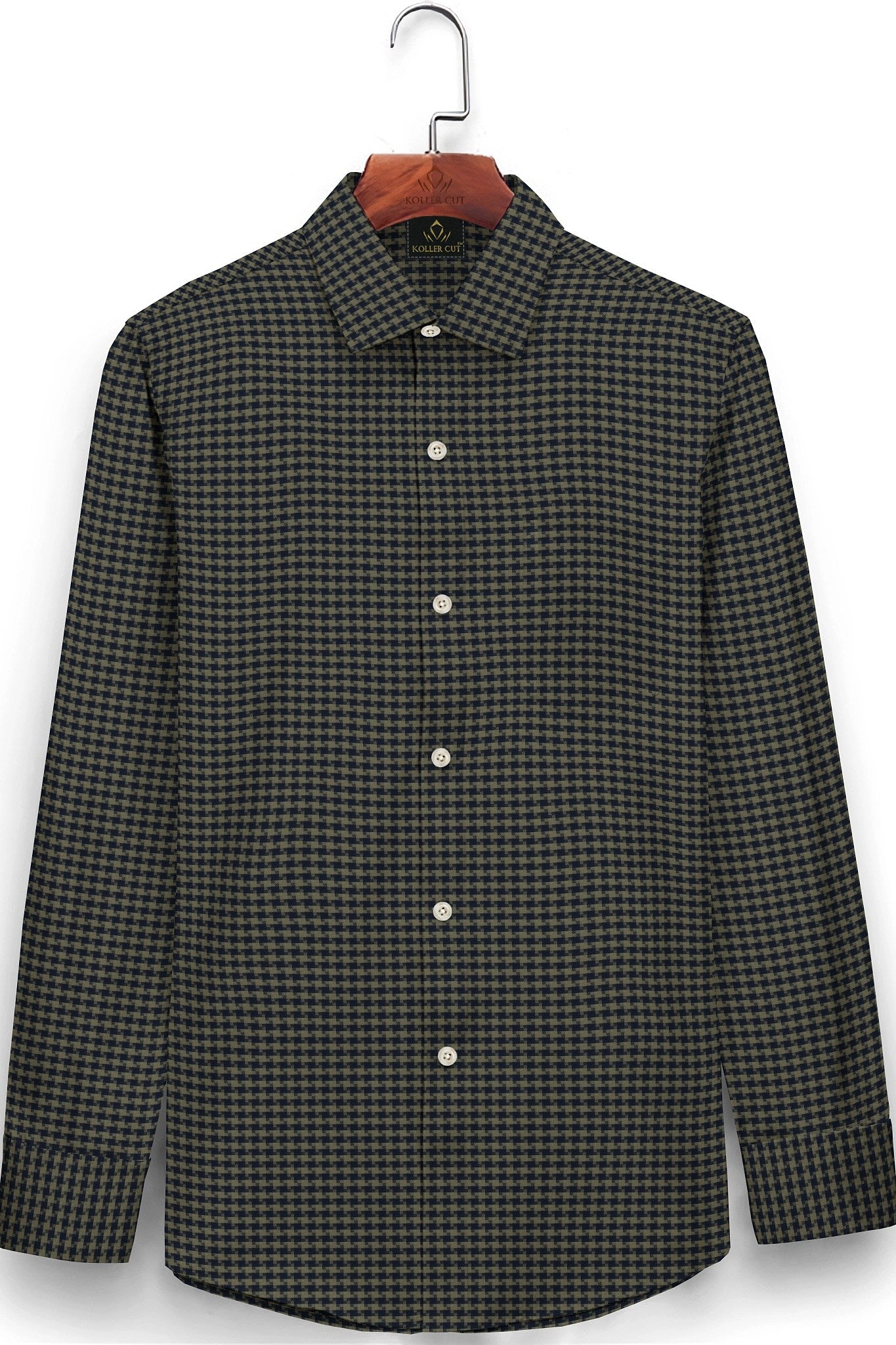 Estate Blue and Burnished Gold Jacquard Checks Egyptian Giza Cotton Shirt