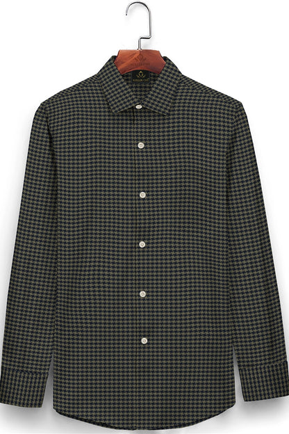 Estate Blue and Burnished Gold Jacquard Checks Egyptian Giza Cotton Shirt