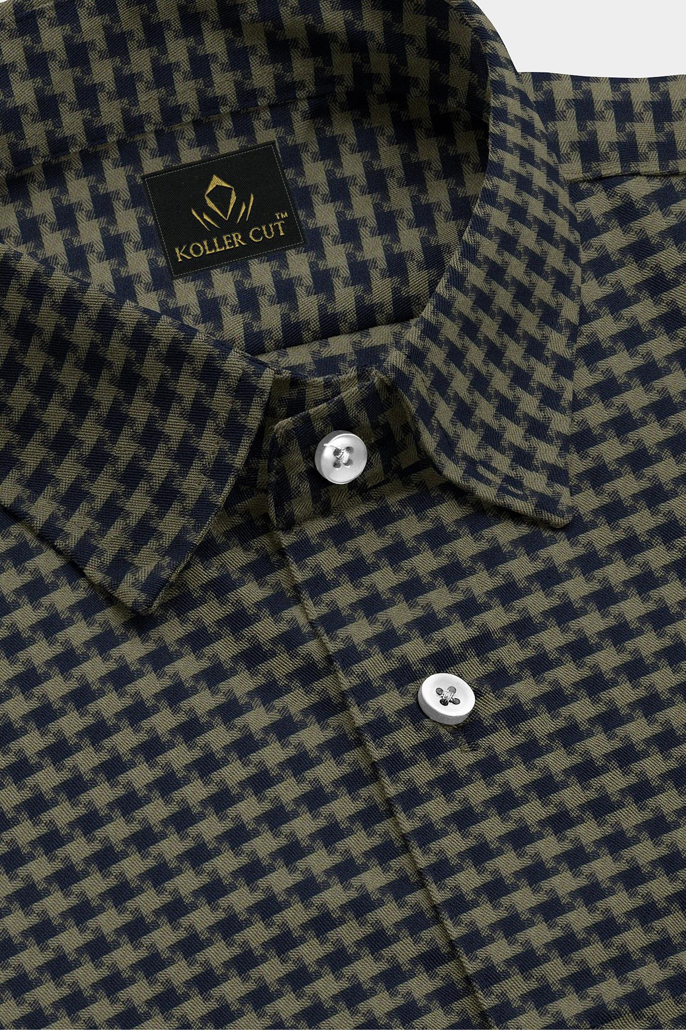 Estate Blue and Burnished Gold Jacquard Checks Egyptian Giza Cotton Shirt