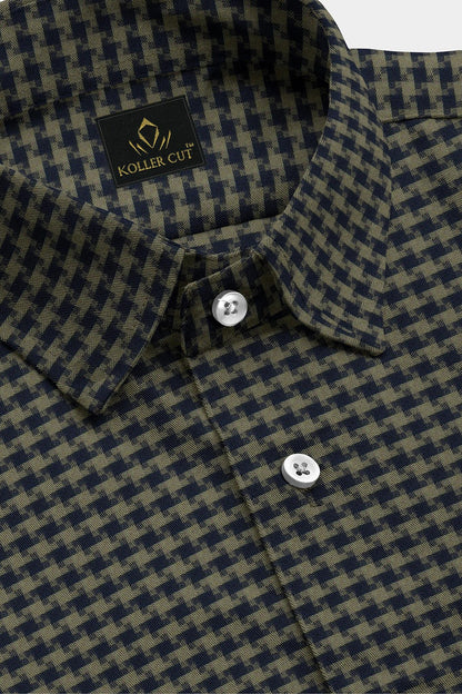 Estate Blue and Burnished Gold Jacquard Checks Egyptian Giza Cotton Shirt