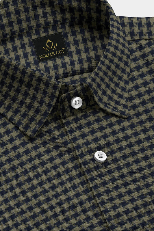 Estate Blue and Burnished Gold Jacquard Checks Egyptian Giza Cotton Shirt