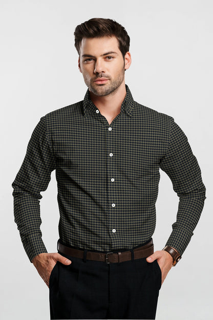 Estate Blue and Burnished Gold Jacquard Checks Egyptian Giza Cotton Shirt