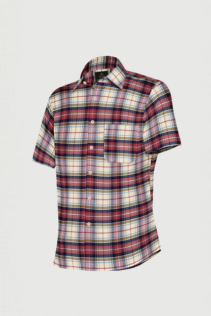 Cream with Cherry Red and Midnight Blue Checks Cotton Shirt