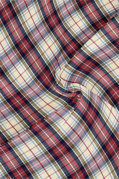 Cream with Cherry Red and Midnight Blue Checks Cotton Shirt