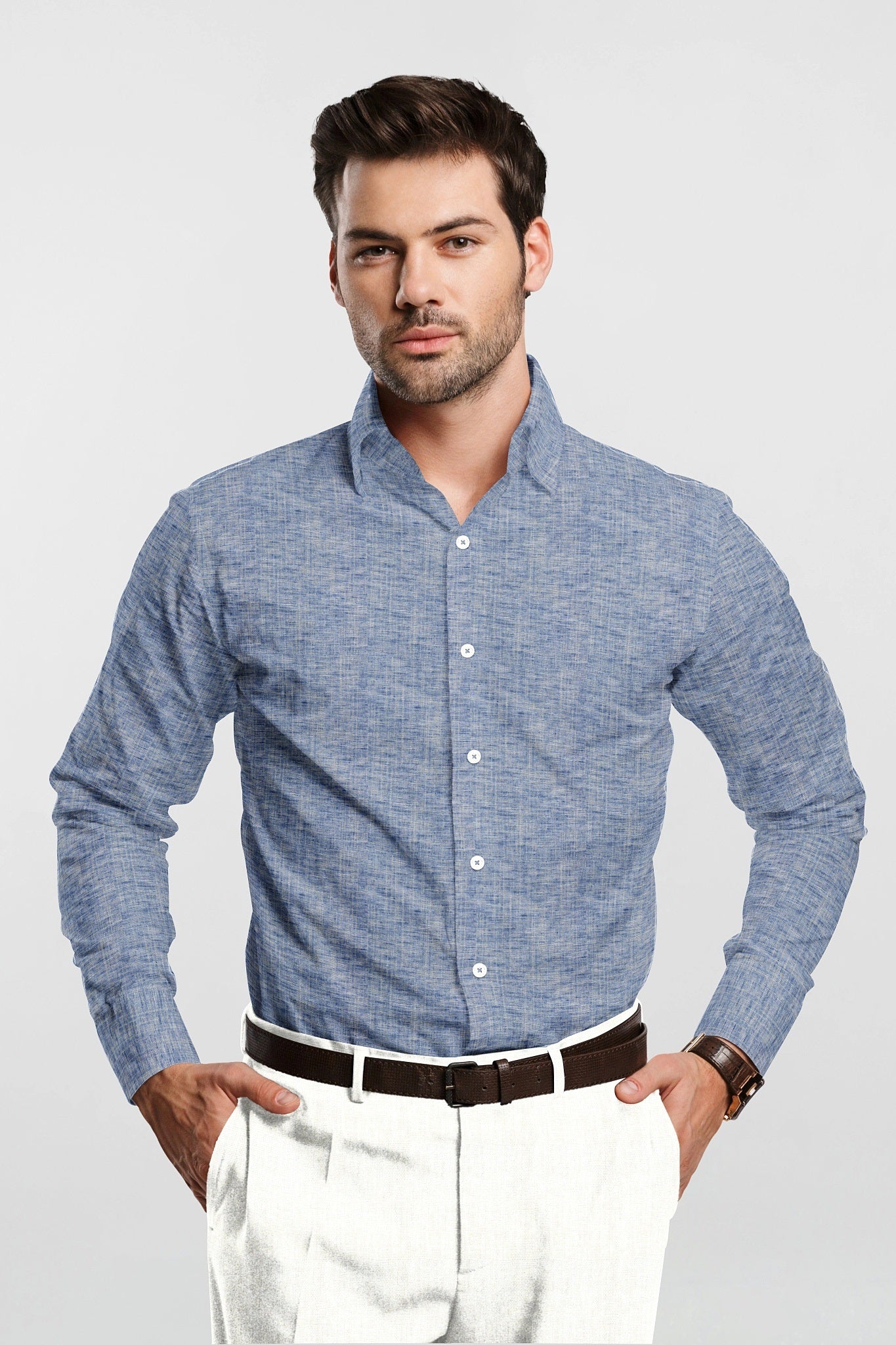 Denim Blue Cotton Linen Shirt